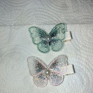 Pretty Teal and Pink Butterfly Hair Clips